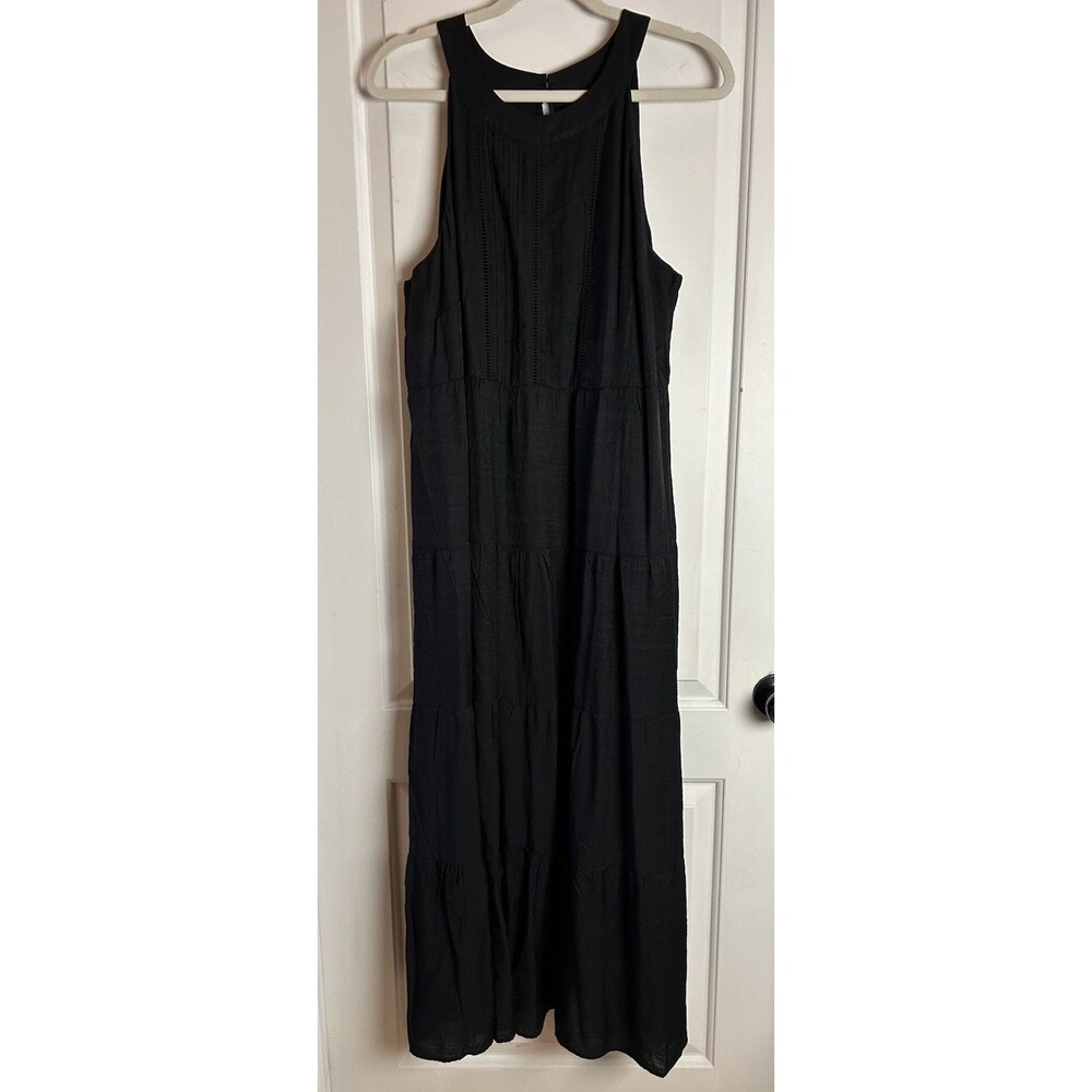 j.jill Tiered Maxi Dress Halter-style Neckline Pintuck & Lace Trim Lined Size XL